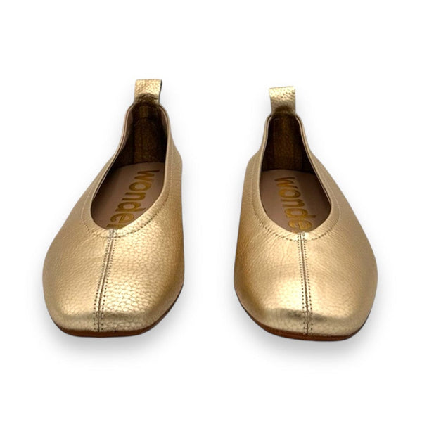 Pepa-Gold Leather Flats by Wonders – Shoes Boots n'Bags